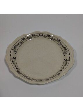 Syracuse China 9 Inch Oval Scalloped Plate Beige Brown Floral Vine Vintage USA